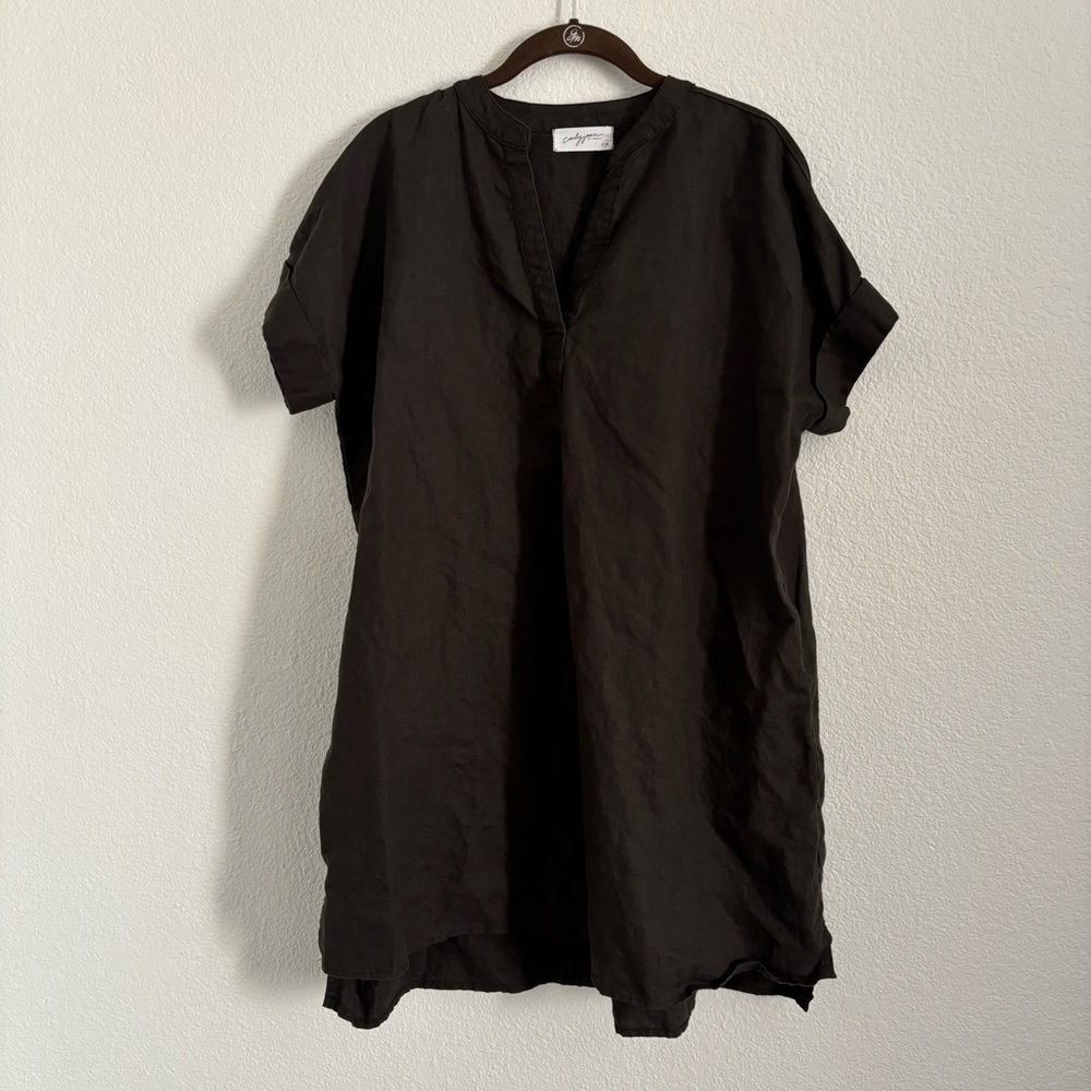 Carly Jean Los Angeles Women's Size Small/Medium Black Linen Tunic Dress